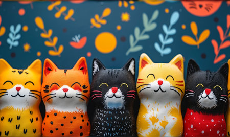 Colorful cats on a blue background, close-up. Selective focus.の素材