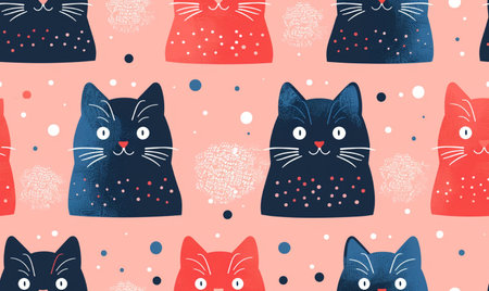Seamless pattern with cute cats and stars. Vector illustration.の素材