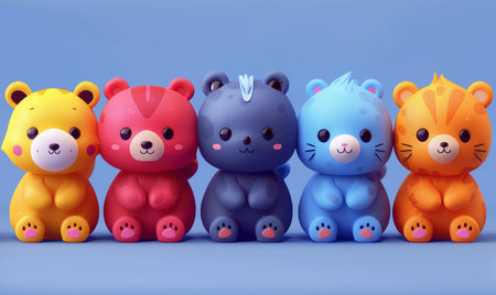 3d illustration of a group of cute animal character in blue backgroundの素材