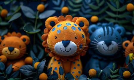 Cute little tiger doll in the garden. Selective focus.の素材