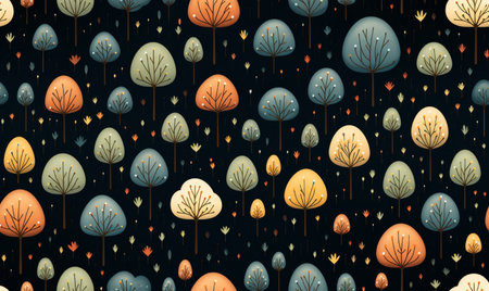 Seamless pattern with autumn trees on dark background. Vector illustration.の素材