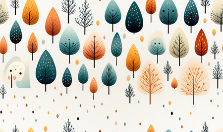 Seamless pattern with autumn trees and snowflakes. Vector illustration.の素材