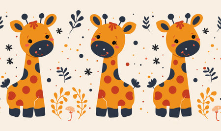 Seamless pattern with cute giraffes. Vector illustration.の素材