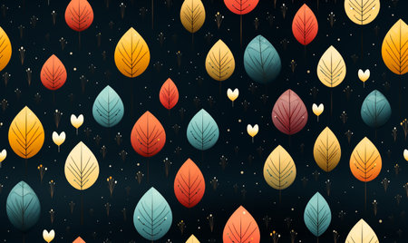 Seamless pattern with colorful autumn leaves on dark background. Vector illustration.の素材