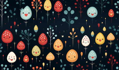 Seamless pattern with cute cartoon Easter eggs. Vector illustration.の素材