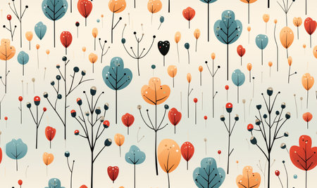 Seamless pattern with autumn leaves and berries. Vector illustration.の素材