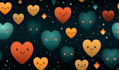 Seamless pattern with cute hearts and stars. Vector illustration.の素材