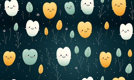 Seamless pattern with cute cartoon tooth characters. Vector illustration.の素材