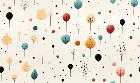 Seamless pattern with autumn trees and circles. Vector illustration.の素材
