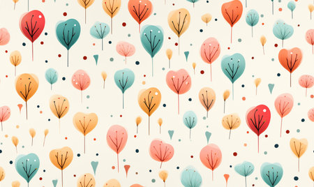 Seamless pattern with colorful autumn trees. Hand drawn vector illustration.の素材