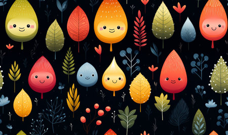 Seamless pattern with cute autumn leaves and berries. Vector illustration.の素材