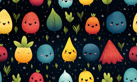 Seamless pattern with cute cartoon fruit characters. Vector illustration.の素材