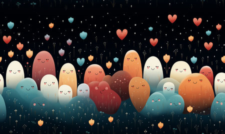 Seamless background with cute cartoon kawaii animals. Vector illustration.の素材