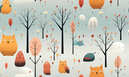 Seamless pattern with cute foxes in the autumn forest.の素材