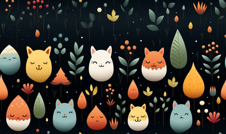 Seamless pattern with cute cartoon foxes. Vector illustration.の素材