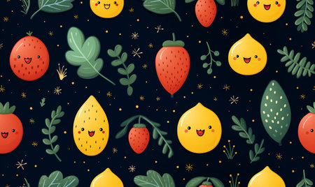 Seamless pattern with cute fruits and berries. Vector illustration.の素材