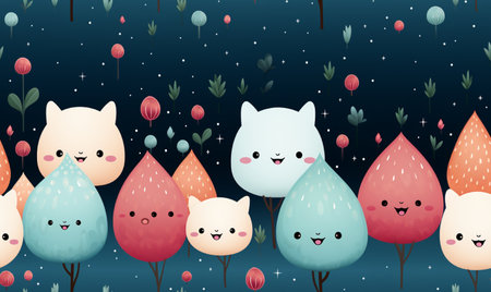 Cute kawaii animals in the forest. Vector illustration.の素材