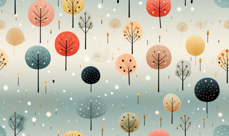 Seamless pattern with autumn trees and snowflakes. Vector illustration.の素材