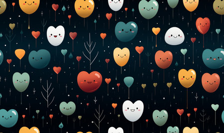 Seamless pattern with cute hearts on dark background. Vector illustration.の素材