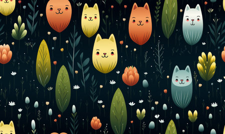 Seamless pattern with cute cartoon trees in the forest. Vector illustration.の素材
