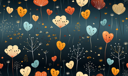 Seamless pattern with cute foxes and flowers. Vector illustration.の素材