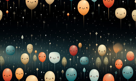 Seamless background with cute balloons in the night sky. Vector illustrationの素材