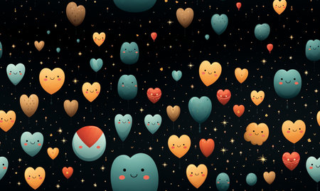 Seamless pattern with cute kawaii hearts. Vector illustrationの素材