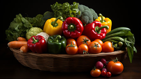 Composition with variety of raw organic vegetables on wooden table. Balanced diet.の素材