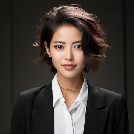 Portrait of beautiful young asian businesswoman in black suit.の素材