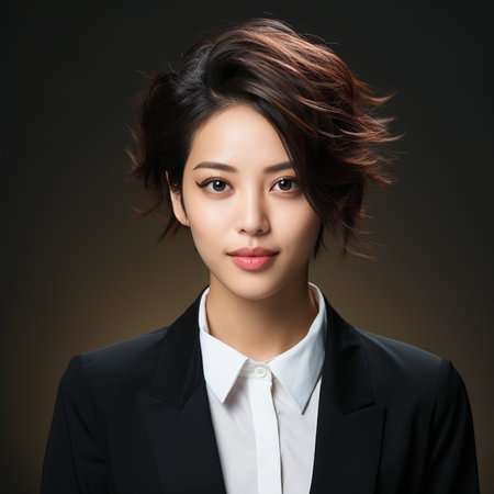 Portrait of beautiful young asian businesswoman in black suit.の素材