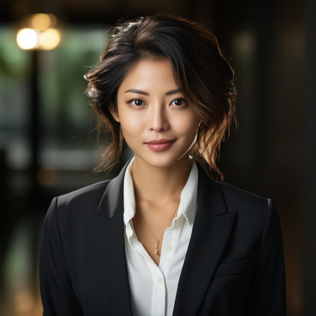 Portrait of asian businesswoman in black suit at office.の素材