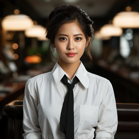 portrait of young asian businesswoman in black suit at officeの素材