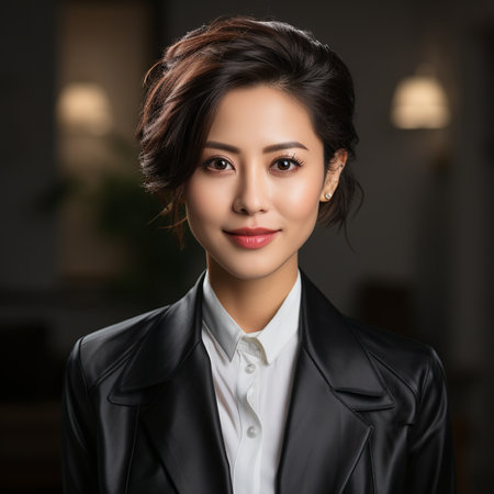 Portrait of a beautiful asian businesswoman in black suit.の素材