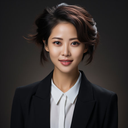 Portrait of a young asian businesswoman in black suit.の素材