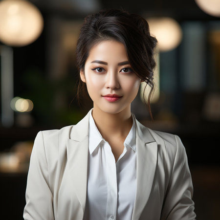 Portrait of beautiful asian business woman smiling and looking at cameraの素材