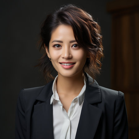 Portrait of young asian businesswoman smiling and looking at cameraの素材