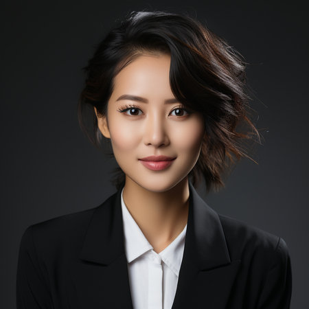 Portrait of beautiful young asian businesswoman in black suit.の素材