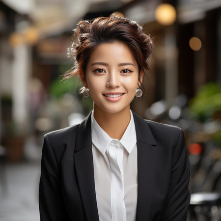 business, people and lifestyle concept - smiling young asian businesswoman in suitの素材
