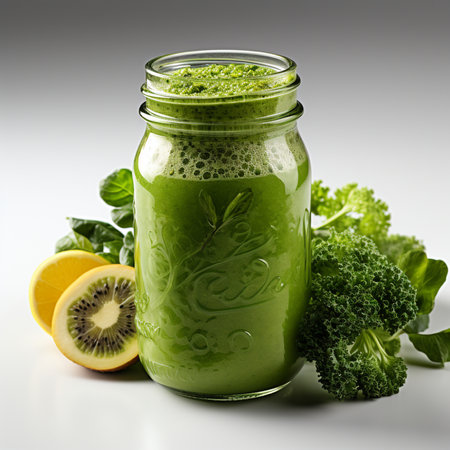 Healthy green smoothie with kale, kiwi and spinach in a glass jarの素材