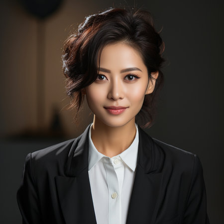 Portrait of a beautiful young asian businesswoman in black suitの素材