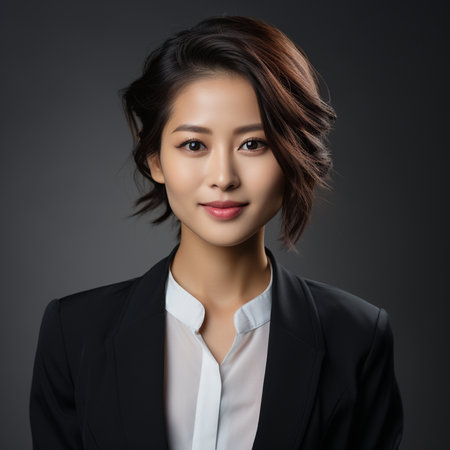 Portrait of a beautiful young asian businesswoman in black suitの素材