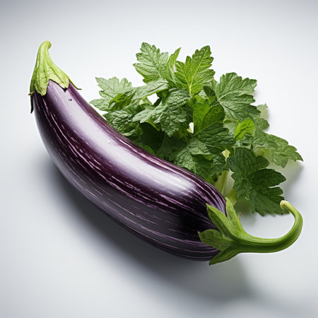 Eggplant and parsley on white background. Clipping pathの素材