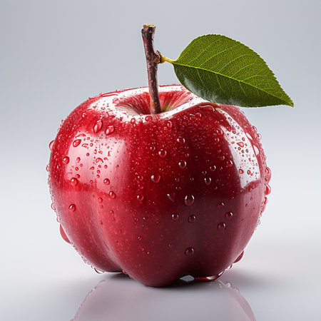 Red apple with water drops on a white background. 3d illustrationの素材