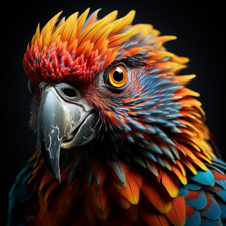 Portrait of a colorful macaw parrot on a black backgroundの素材