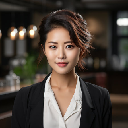 portrait of smiling asian businesswoman in office, asian beautyの素材