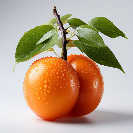 Ripe apricots with water drops on a white background.の素材