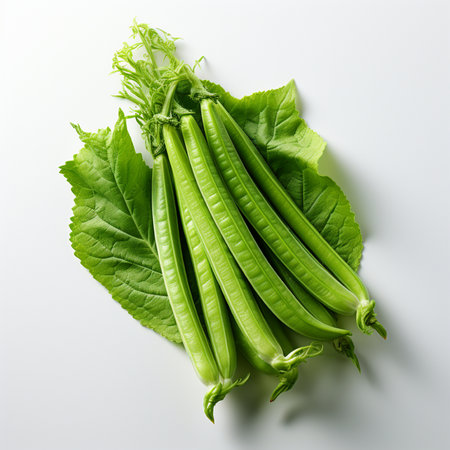 Bunch of fresh green peas on white background, top view.の素材