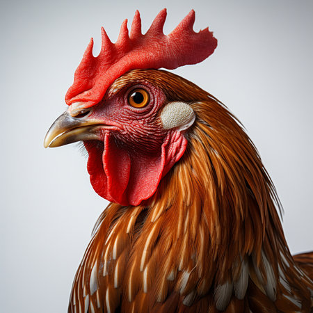 Portrait of a rooster isolated on white background. Studio shot.の素材