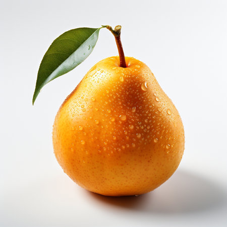 Ripe pear with water drops isolated on white background, studio shotの素材