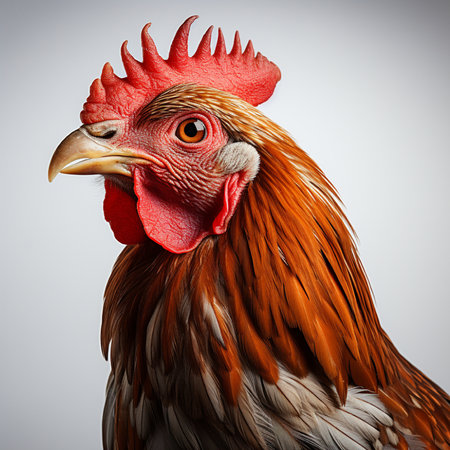 Portrait of a rooster. Isolated on gray background.の素材
